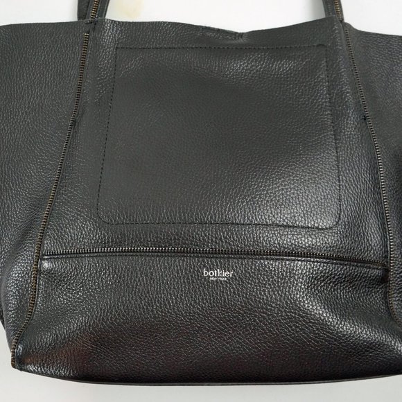 Botkier Soho Tote, Black Pebbled Leather, Zipper Accents - Picture 2 of 9
